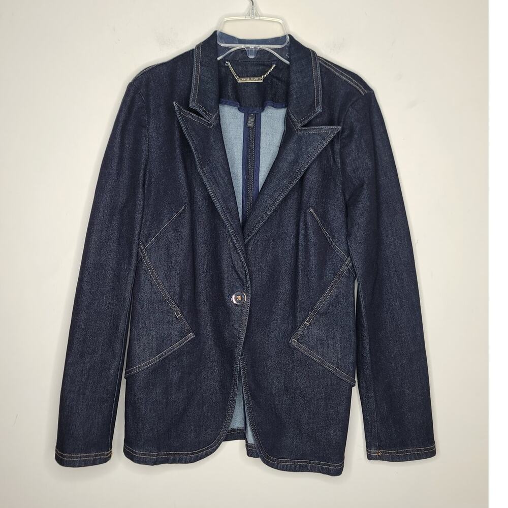 WHBM White House Black Market blue denim editor blazer jacket - 8
